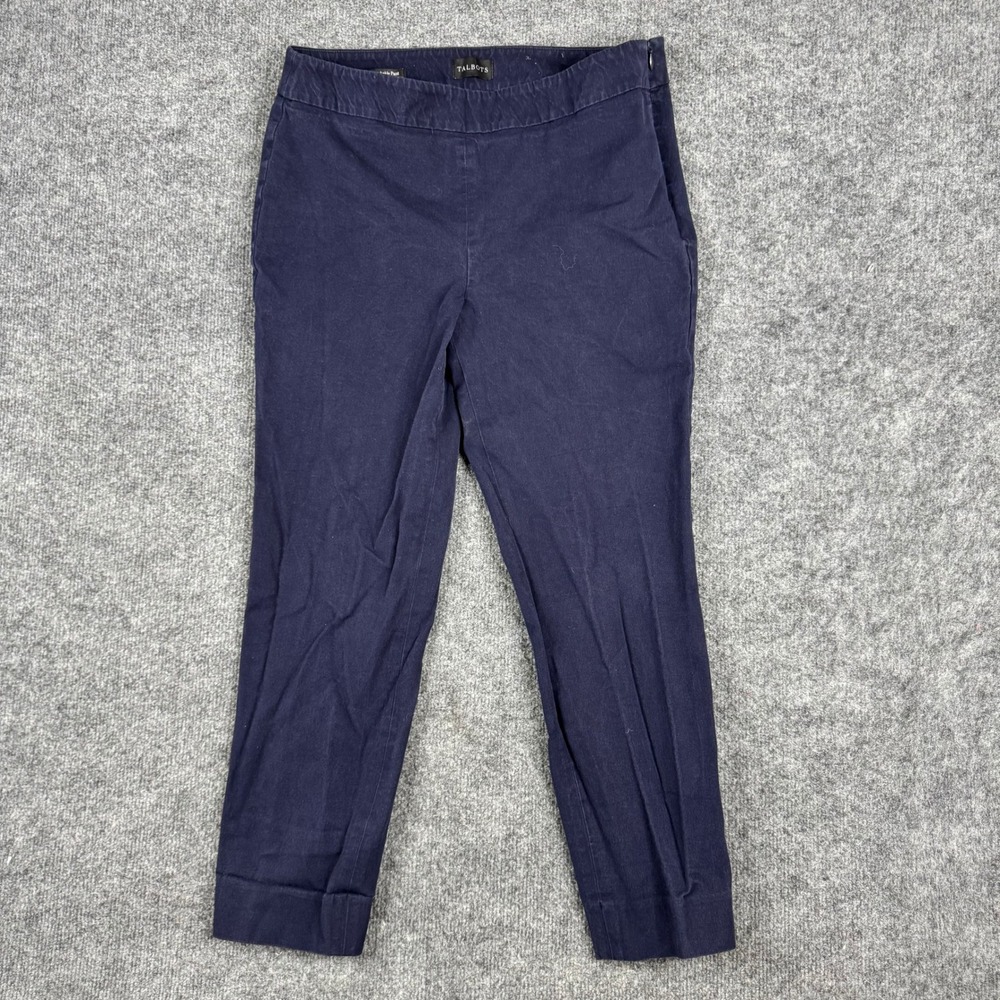 Talbots Ankle Pant Womens Size 8P Navy Blue Chatham Slim Fit Side Zip Career